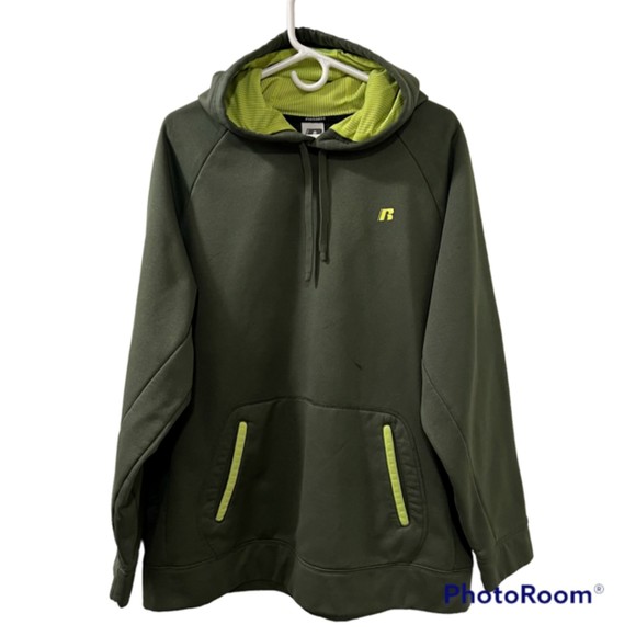 Russell Mens Army Green Fleece Drawstring Hoodie Sweater Jacket Size XLarge - Picture 1 of 10
